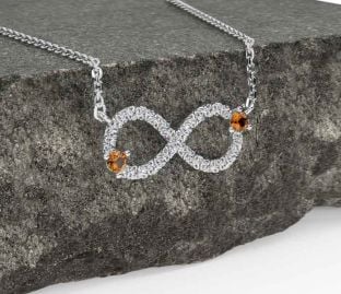 Citrine White Gold Celtic Trinity Knot Infinity Necklace