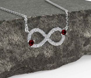 Garnet White Gold Celtic Trinity Knot Infinity Necklace