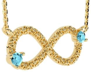 Aquamarine Gold Celtic Trinity Knot Infinity Necklace