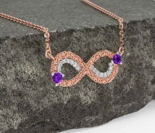 Diamond Amethyst Rose Gold Silver Celtic Trinity Knot Infinity Necklace