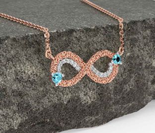Diamond Aquamarine Rose Gold Silver Celtic Trinity Knot Infinity Necklace