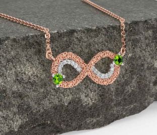 Diamond Peridot Rose Gold Silver Celtic Trinity Knot Infinity Necklace