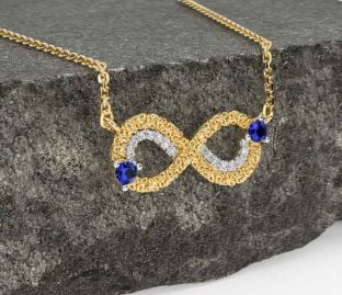 Diamond Sapphire Gold Silver Celtic Trinity Knot Infinity Necklace