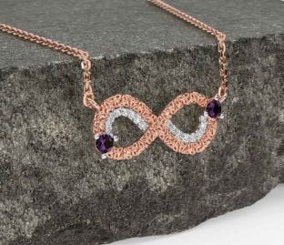 Diamond Alexandrite Rose Gold Celtic Trinity Knot Infinity Necklace