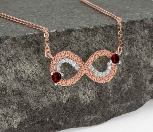 Diamond Garnet Rose Gold Celtic Trinity Knot Infinity Necklace