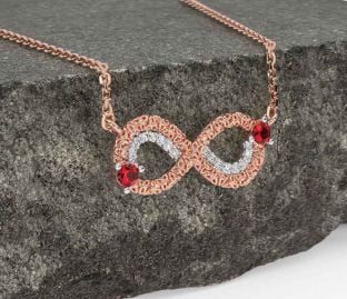 Diamond Ruby Rose Gold Celtic Trinity Knot Infinity Necklace