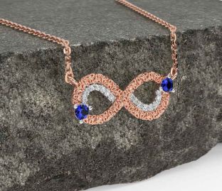 Diamond Sapphire Rose Gold Celtic Trinity Knot Infinity Necklace