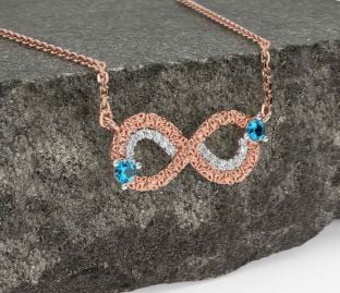 Diamond Topaz Rose Gold Celtic Trinity Knot Infinity Necklace