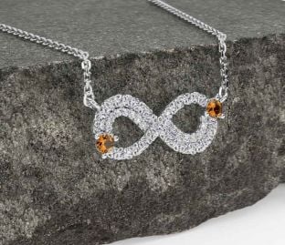 Diamond Citrine Silver Celtic Trinity Knot Infinity Necklace