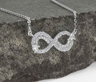 Diamond Silver Celtic Trinity Knot Infinity Necklace