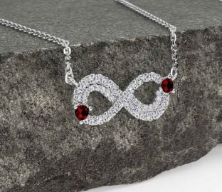 Diamond Garnet Silver Celtic Trinity Knot Infinity Necklace