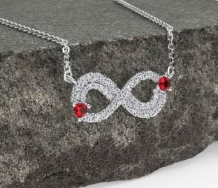 Diamond Ruby Silver Celtic Trinity Knot Infinity Necklace