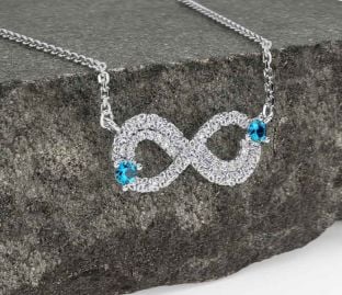 Diamond Topaz Silver Celtic Trinity Knot Infinity Necklace