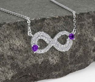 Diamond Amethyst White Gold Celtic Trinity Knot Infinity Necklace