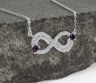 Diamond Alexandrite White Gold Celtic Trinity Knot Infinity Necklace