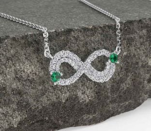 Diamond Emerald White Gold Celtic Trinity Knot Infinity Necklace