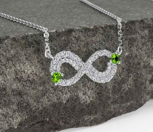 Diamond Peridot White Gold Celtic Trinity Knot Infinity Necklace