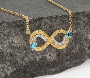 Diamond Aquamarine Gold Celtic Trinity Knot Infinity Necklace