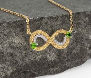 Diamond Peridot Gold Celtic Trinity Knot Infinity Necklace