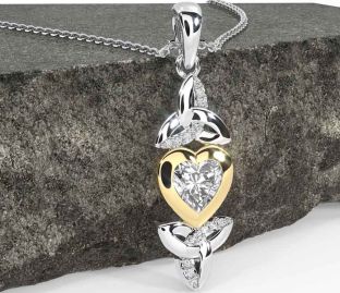 Diamond Gold Silver Celtic Trinity Knot Heart Necklace