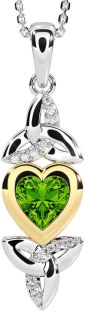 Diamond Peridot Gold Silver Celtic Trinity Knot Heart Necklace