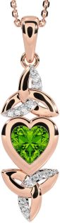 Diamond Peridot Rose Gold Silver Celtic Trinity Knot Heart Necklace