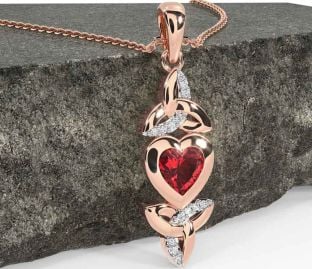 Diamant Rubin Rosa Guld Sølv Keltisk Treenighed Knude Hjerte Halskæde