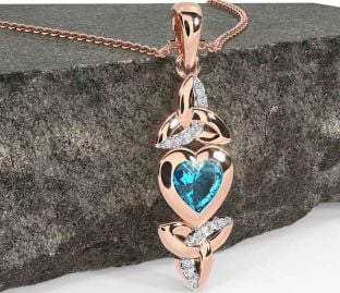 Diamond Topaz Rose Gold Silver Celtic Trinity Knot Heart Necklace