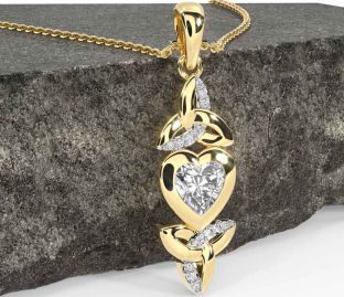 Diamond Gold Silver Celtic Trinity Knot Heart Necklace
