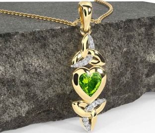 Diamond Peridot Gold Silver Celtic Trinity Knot Heart Necklace