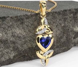 Diamond Sapphire Gold Silver Celtic Trinity Knot Heart Necklace