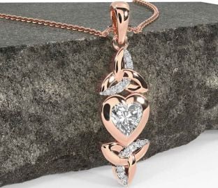 Diamond Rose Gold Celtic Trinity Knot Heart Necklace