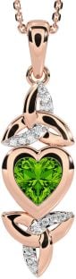 Diamond Peridot Rose Gold Celtic Trinity Knot Heart Necklace