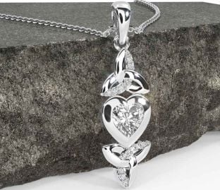 Diamond Silver Celtic Trinity Knot Heart Necklace