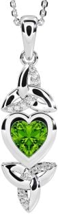 Diamond Peridot Silver Celtic Trinity Knot Heart Necklace