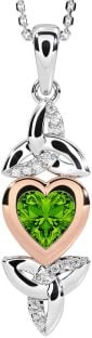 Diamond Peridot Rose Gold Silver Celtic Trinity Knot Heart Necklace