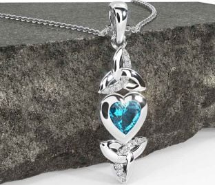 Diamond Topaz White Gold Celtic Trinity Knot Heart Necklace