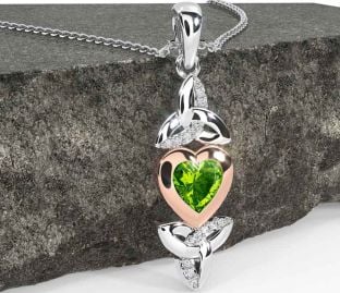 Diamond Peridot White Rose Gold Celtic Trinity Knot Heart Necklace