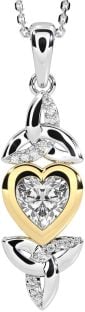 Diamond White Yellow Gold Celtic Trinity Knot Heart Necklace