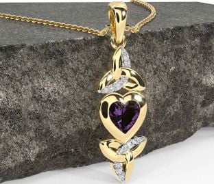 Diamond Alexandrite Gold Celtic Trinity Knot Heart Necklace
