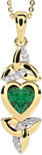 Diamond Emerald Gold Celtic Trinity Knot Heart Necklace