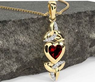 Diamond Garnet Gold Celtic Trinity Knot Heart Necklace