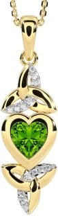 Diamond Peridot Gold Celtic Trinity Knot Heart Necklace