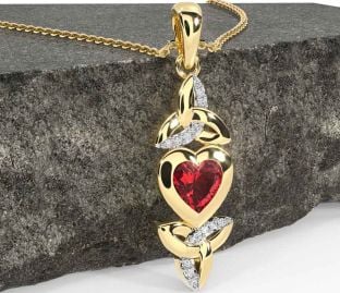 Diamant Rubin Guld Keltiskt Treenighet Knut Hjärta Halsband