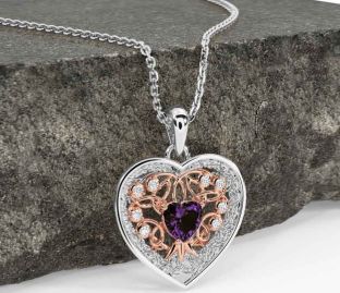 Diamond Alexandrite Rose Gold Silver Celtic Tree of Life Trinity Knot Heart Necklace