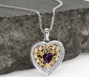 Diamond Alexandrite Gold Silver Celtic Tree of Life Trinity Knot Heart Necklace