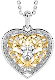 Diamond Gold Silver Celtic Tree of Life Trinity Knot Heart Necklace