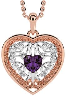 Diamond Alexandrite Rose Gold Silver Celtic Tree of Life Trinity Knot Heart Necklace