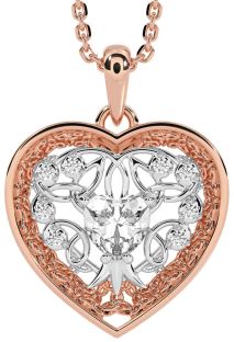 Diamond Rose Gold Silver Celtic Tree of Life Trinity Knot Heart Necklace