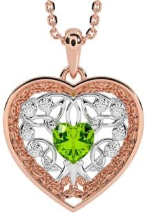 Diamond Peridot Rose Gold Silver Celtic Tree of Life Trinity Knot Heart Necklace